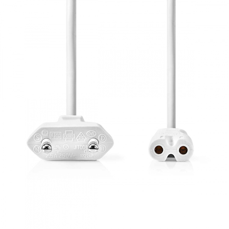 Nedis Strømkabel | Euro Mand | IEC-320-C7 | Lige | Lige | Nikkelplateret | 5.00 m | Fladt | PVC | Hvid | Label