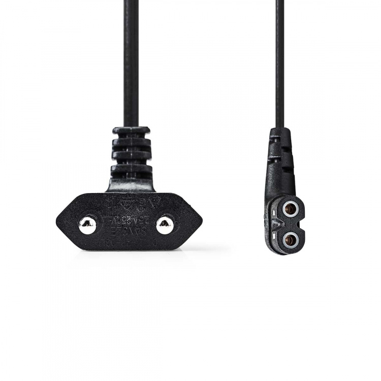 Nedis Strømkabel | Euro Mand | IEC-320-C7 | Vinklet | Venstrevinklet | Nikkelplateret | 3.00 m | Fladt | PVC | Sort | Label