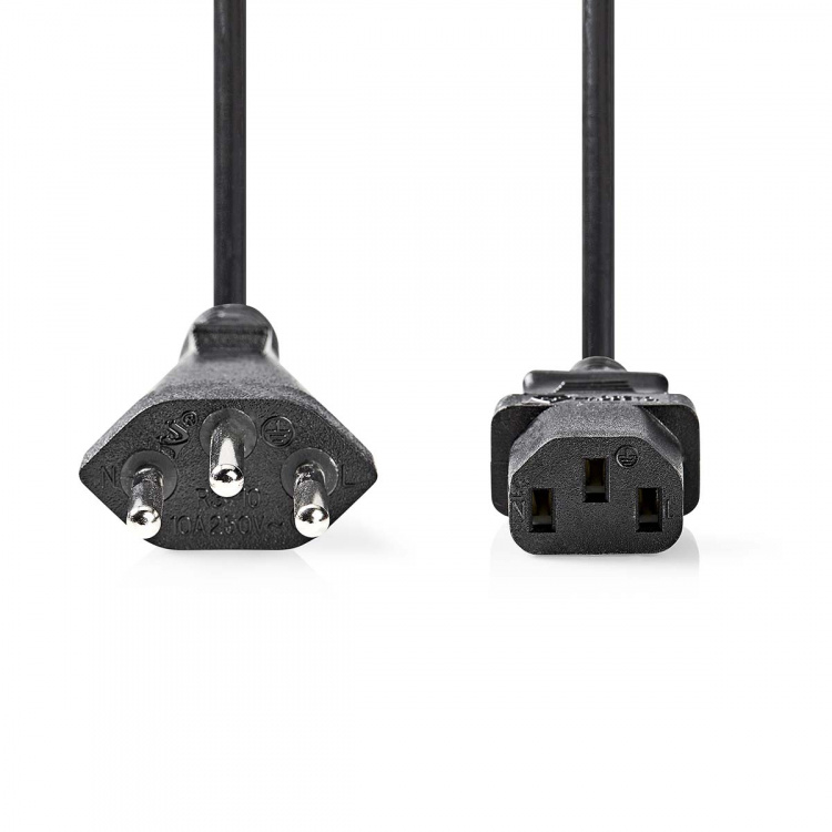 Nedis Strømkabel | CH Type 12 | IEC-320-C13 | Lige | Lige | Nikkelplateret | 2.00 m | Runde | PVC | Sort | Label