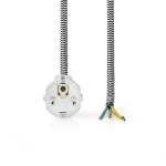 Nedis Strømkabel | Stikprop med sidebens jord – Han | Open | Lige | Lige | Nikkelplateret | 3.00 m | Runde | Bomuld | Hvid | Label