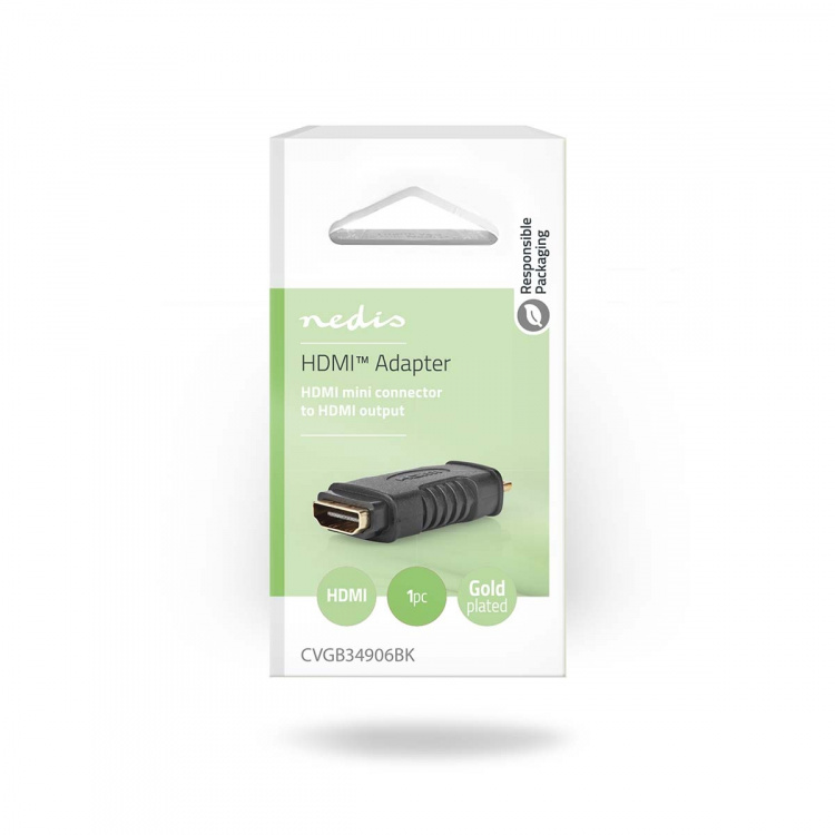 Nedis HDMI™ Adapter | HDMI™ Mini-stik | HDMI ™ -udgang | Guldplateret | Lige | ABS | Sort | 1 stk. | Blister