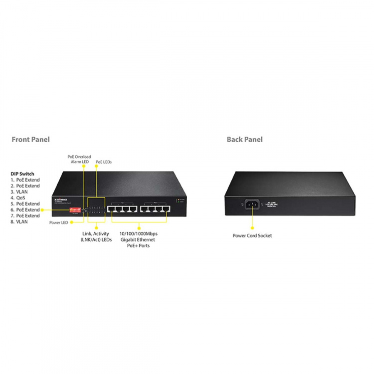 Edimax Long Range 8-Port Gigabit PoE+ Switch med DIP Switch