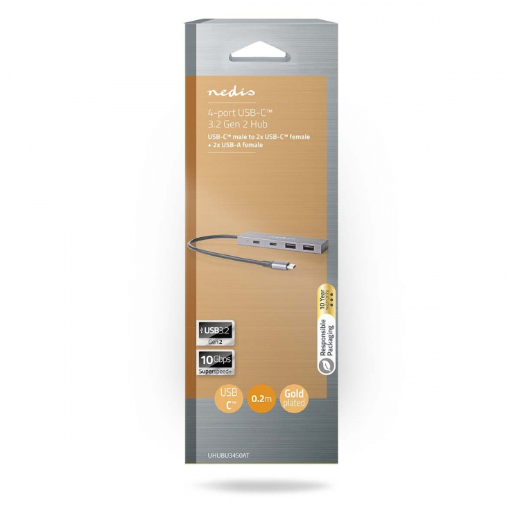 Nedis USB-hub | 1x USB-C™ 3.2 Gen 2 Male | 2x USB-A 3.2 Gen 2 Female / 2x USB-C™ 3.2 Gen 2 Female | 4-Port port(s) | USB 3.2 Gen 2 | USB Drevet | 10 Gbps