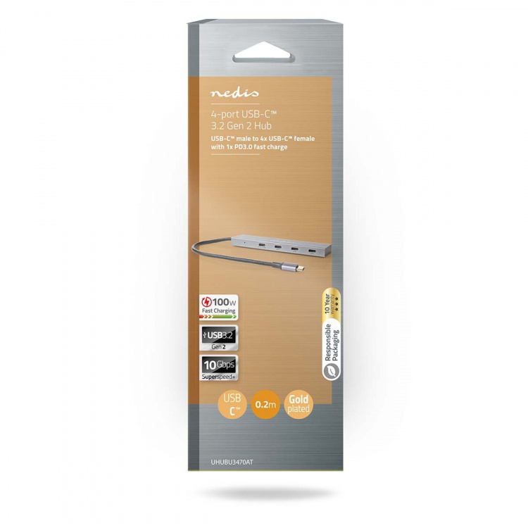 Nedis USB-hub | 1x USB-C™ 3.2 Gen 2 Male | USB-C™ 3.2 Gen 2 Female with PD 3.0 / 3x USB-C™ 3.2 Gen 2 Female | 4-Port port(s) | USB 3.2 Gen 2 | USB Drevet | 10 Gbps