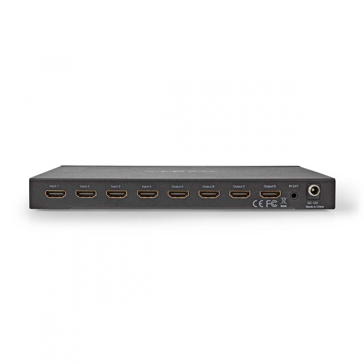 Nedis HDMI ™ Matrix Switch | 4 x 4-Port port(s) | DC Power / 1x RS232 / 4x HDMI™ Input | 4x HDMI™ Output | 4K@60Hz | 18 Gbps | Fjernstyret | Metal | Sort