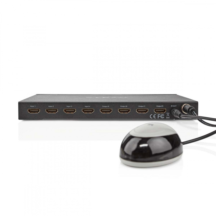 Nedis HDMI ™ Matrix Switch | 4 x 4-Port port(s) | DC Power / 1x RS232 / 4x HDMI™ Input | 4x HDMI™ Output | 4K@60Hz | 18 Gbps | Fjernstyret | Metal | Sort