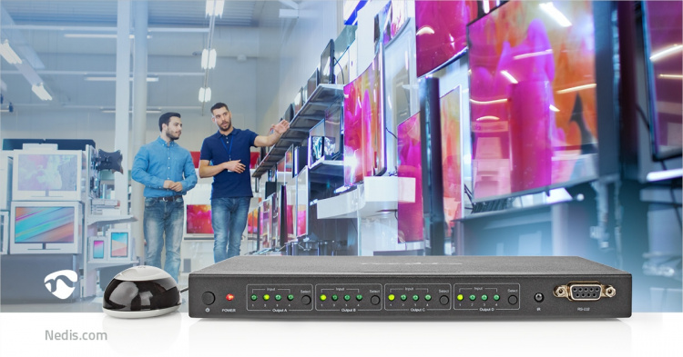 Nedis HDMI ™ Matrix Switch | 4 x 4-Port port(s) | DC Power / 1x RS232 / 4x HDMI™ Input | 4x HDMI™ Output | 4K@60Hz | 18 Gbps | Fjernstyret | Metal | Sort