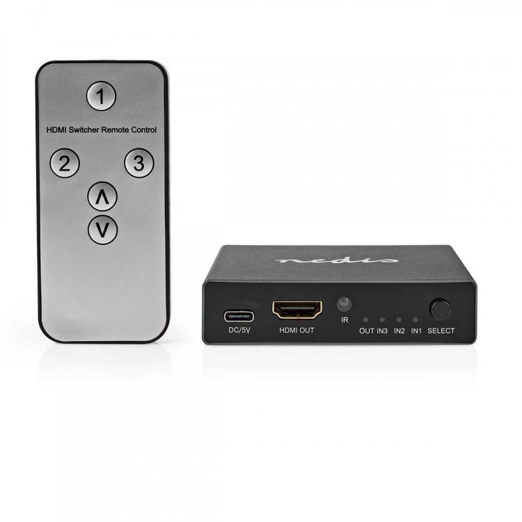 Nedis HDMI ™ switch | 3-Port port(s) | 3x HDMI™ Input | 1x HDMI™ Output | 8K@60Hz | 45 Gbps | Fjernstyret | Aluminium | Antracit