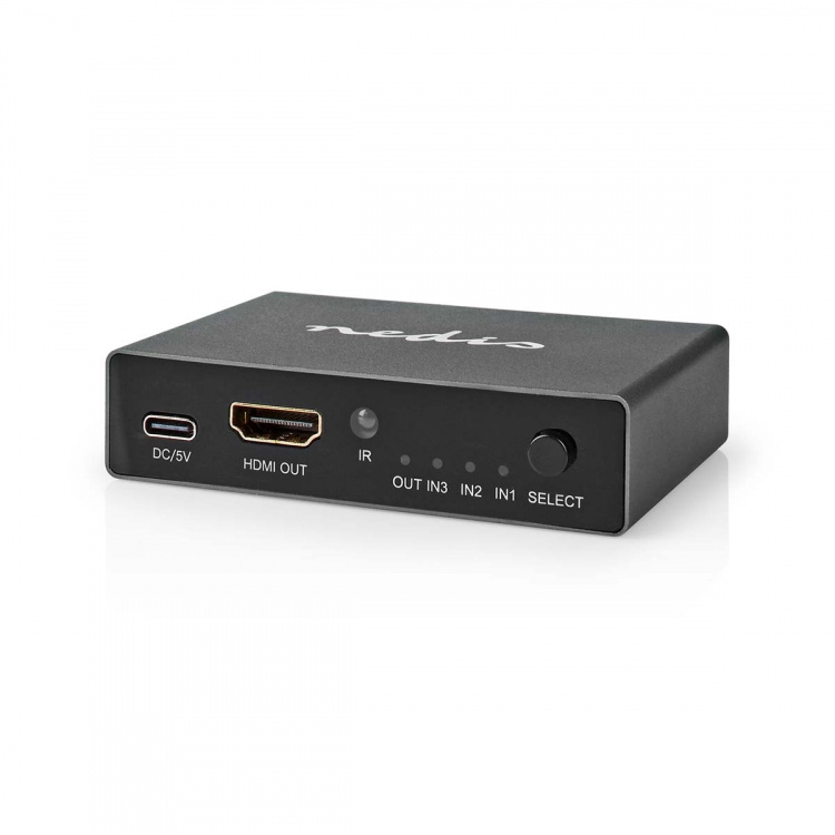Nedis HDMI ™ switch | 3-Port port(s) | 3x HDMI™ Input | 1x HDMI™ Output | 8K@60Hz | 45 Gbps | Fjernstyret | Aluminium | Antracit