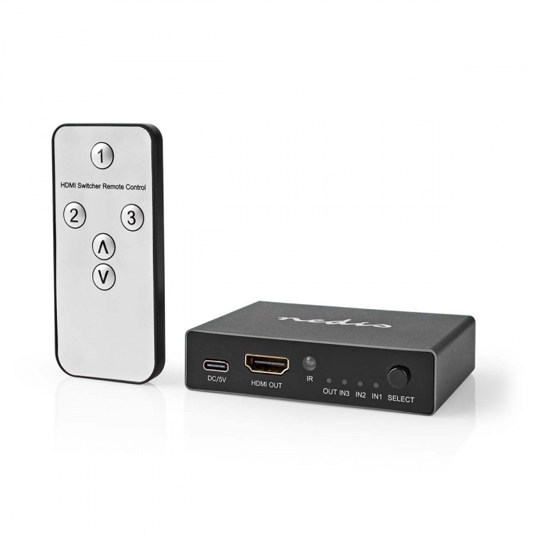 Nedis HDMI ™ switch | 3-Port port(s) | 3x HDMI™ Input | 1x HDMI™ Output | 8K@60Hz | 45 Gbps | Fjernstyret | Aluminium | Antracit