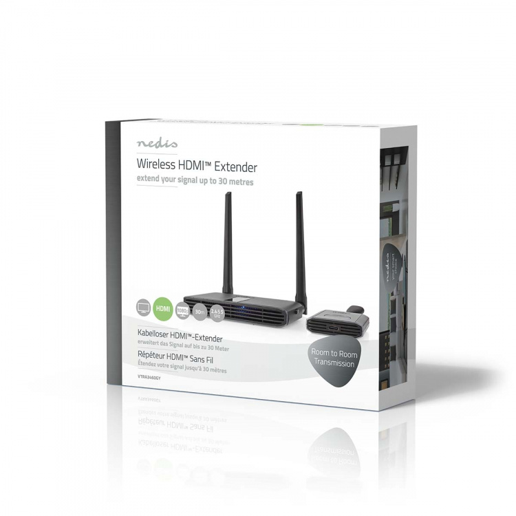 Nedis Trådløs HDMI ™ Transmitter | Wi-Fi | 2400-5000 MHz | 30.0 m (synsfelt) | Maksimal opløsning: Full HD 1080p | 1.65 Gbps | ABS | Grå