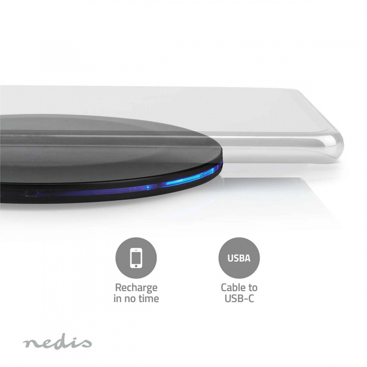 Nedis Trådløs oplader | 5 / 7.5 / 10 / 15 W | 2 A | LED-indikator i brug | Inkluderet kabel | USB Type-A | 1.00 m