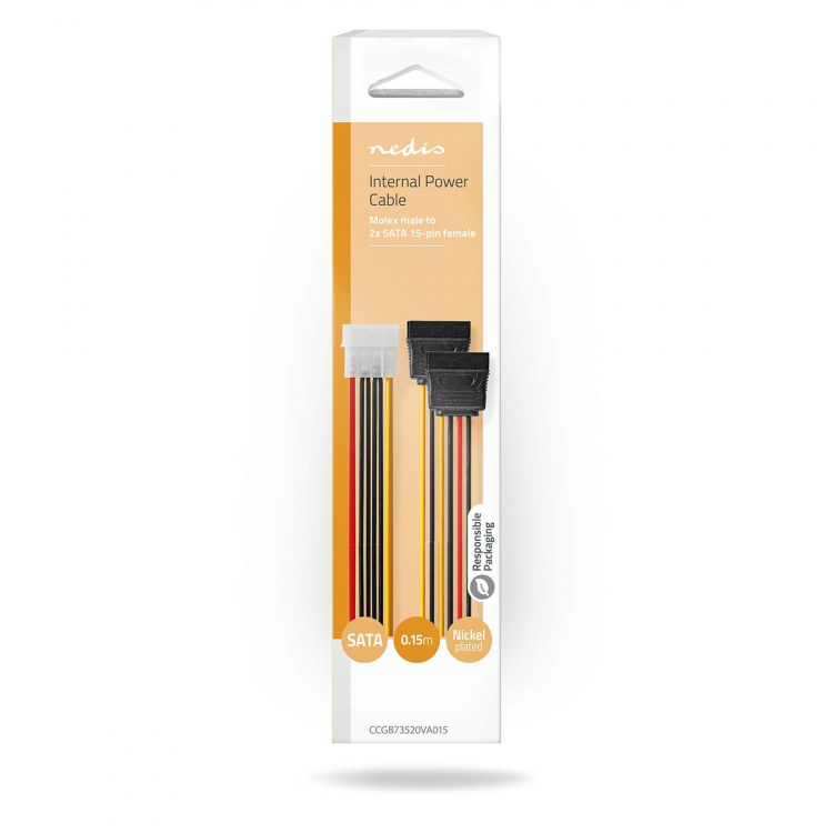 Nedis Intern Strømkabel | Molex Han | 2x SATA 15-Pin Hun | Guldplateret | 0.15 m | Runde | PVC | Flerfarvet | Box