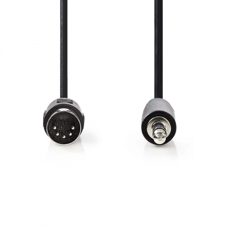 Nedis DIN Audio kabel | DIN 5-Pin Han | 3.5 mm Hanstik | Nikkelplateret | 2.00 m | Runde | PVC | Sort | Label