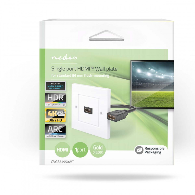 Nedis HDMI™ Vægboks | 1x HDMI™ Female | 4K@60Hz | HDMI ™ -udgang | Sort | 18 Gbps | Guldplateret | Box
