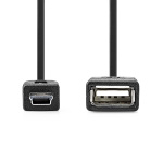 Nedis USB-adapter | USB 2.0 | Mini 5-Pin Han | USB-A Hun | 480 Mbps | OTG | 0.20 m | Runde | Nikkelplateret | Sort | Box