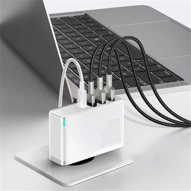 Baseus GaN2 Pro- Hurtigoplader 2xUSB + 2xUSB-C 100W (Hvid)