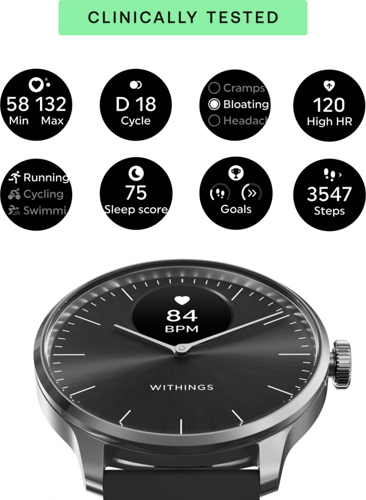 Withings Scanwatch Light smartwatch, 37 mm, sort