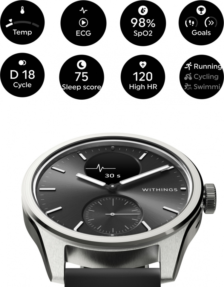 Withings Scanwatch 2 smartwatch, 42 mm, sort