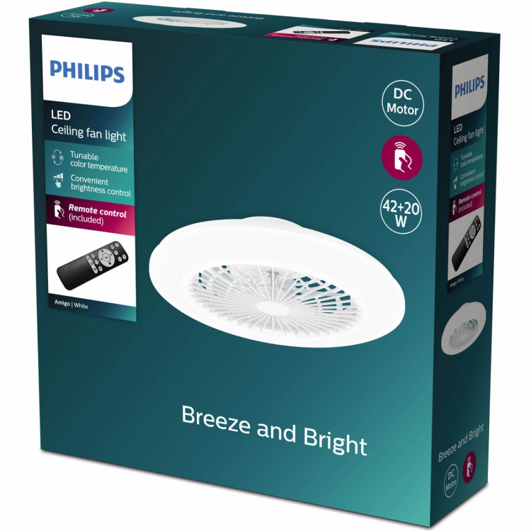 Philips Amigo Takfläkt med LED-belysning Varm-/kallvitt 4000 lm