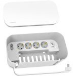 LogiLink Cable box - Kabelgömma med grenuttag + USB-A/USB-C-laddning Vit