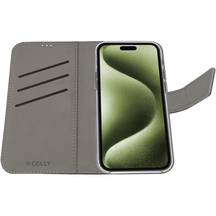 Celly Wally Wallet Case iPhone 16 Svart
