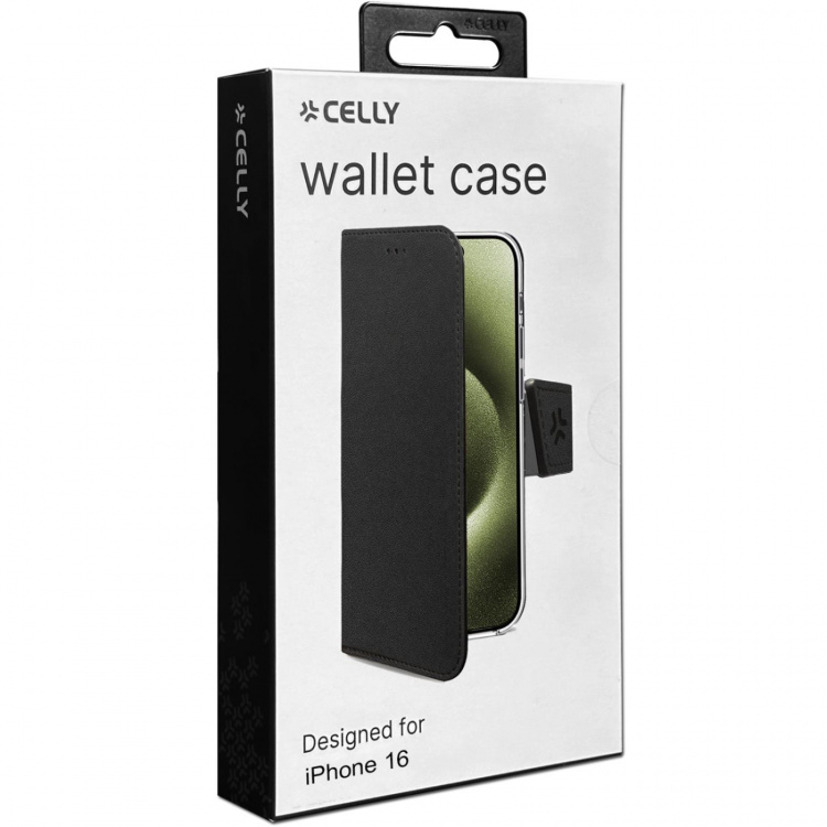 Celly Wally Wallet Case iPhone 16 Svart