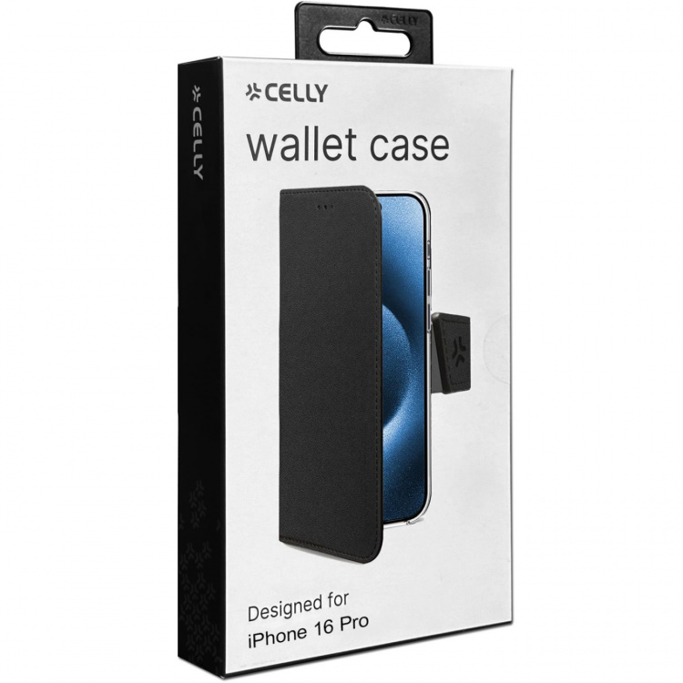 Celly Wally Wallet Case iPhone 16 Pro Svart