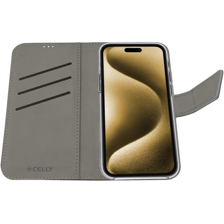 Celly Wally Wallet Case iPhone 16 Plus Svart