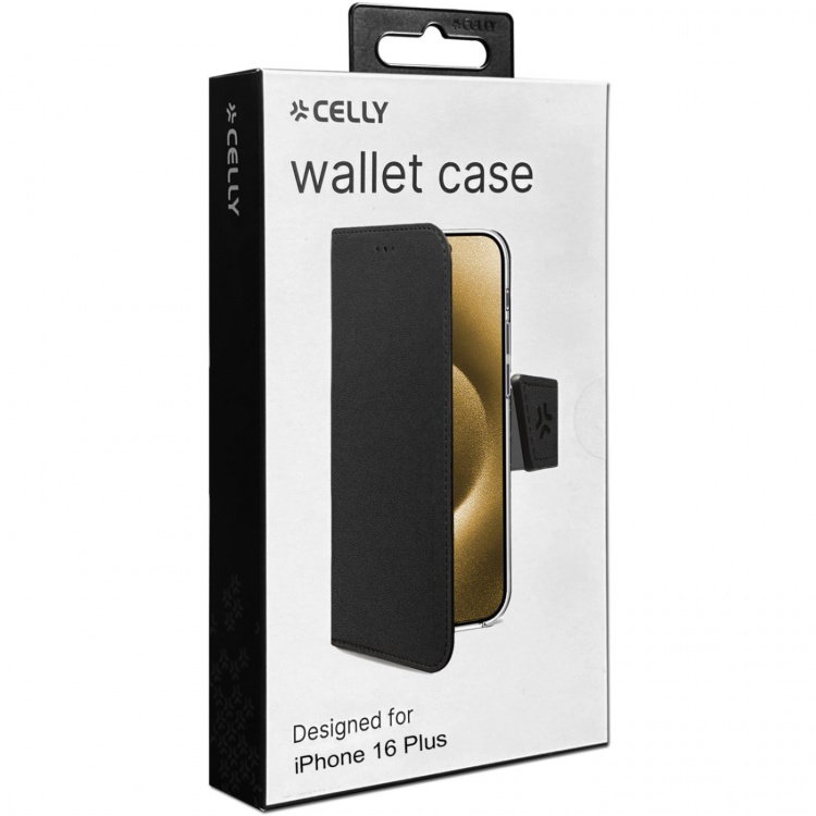 Celly Wally Wallet Case iPhone 16 Plus Svart