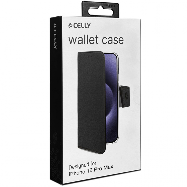 Celly Wally Wallet Case iPhone 16 Pro Max Svart