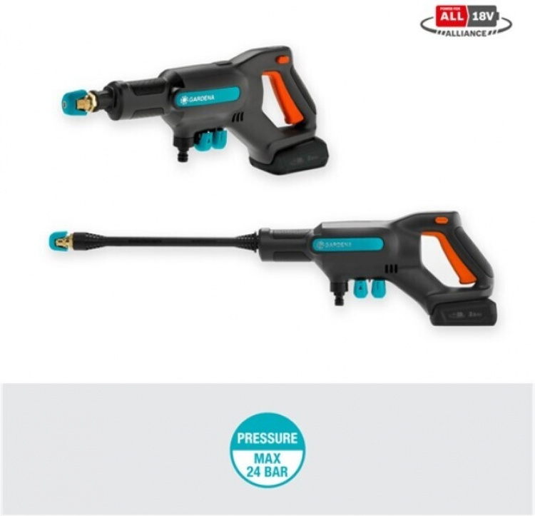GARDENA AquaClean 24/18V P4A Premium middelhøjtryksrenser med vandtank, batteri og oplader