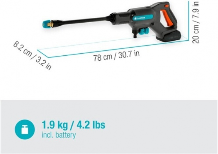 GARDENA AquaClean 24/18V P4A Premium middelhøjtryksrenser med vandtank, batteri og oplader
