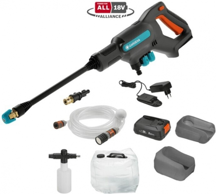 GARDENA AquaClean 24/18V P4A Premium middelhøjtryksrenser med vandtank, batteri og oplader