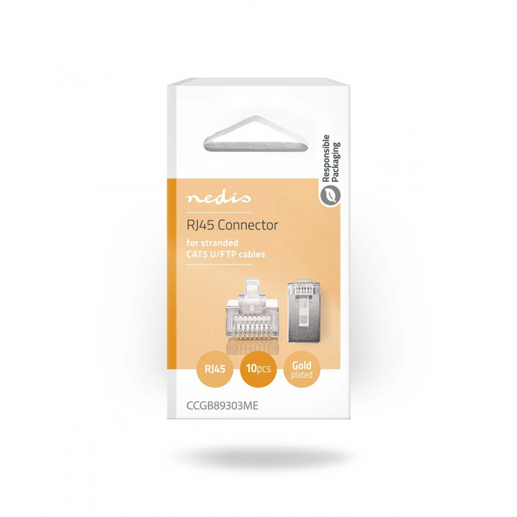Nedis RJ45-stik | Han | Stranded STP CAT5 | Lige | Guldplateret | 10 stk. | Polycarbonate | Gennemsigtig | Box