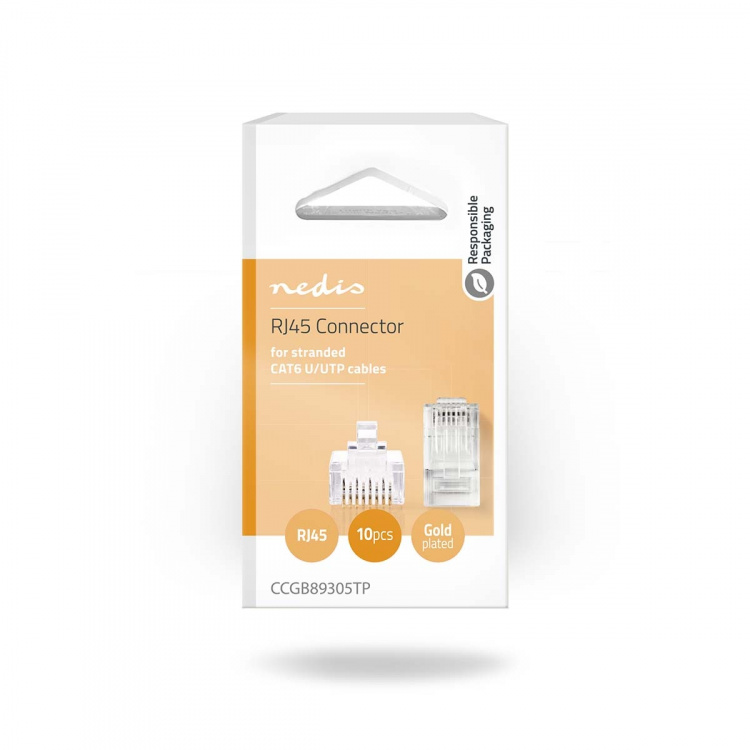 Nedis RJ45-stik | Han | Stranded UTP CAT6 | Lige | Guldplateret | 10 stk. | Polycarbonate | Gennemsigtig | Box