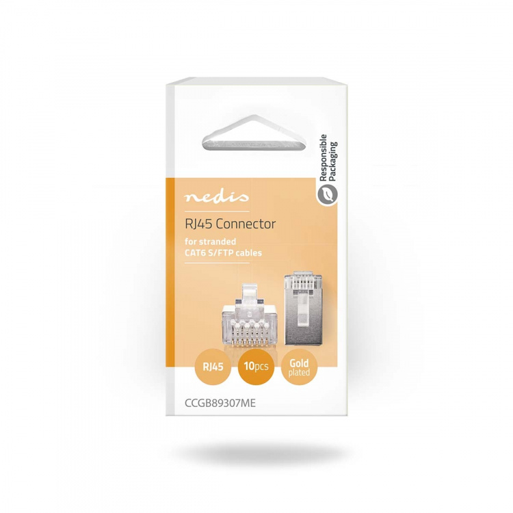 Nedis RJ45-stik | Han | Stranded STP CAT6 | Lige | Guldplateret | 10 stk. | Polycarbonate | Gennemsigtig | Box