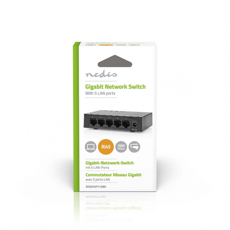 Nedis Netværk switch | Vind hastighed: Gigabit | Antal Ethernet-porte: 5