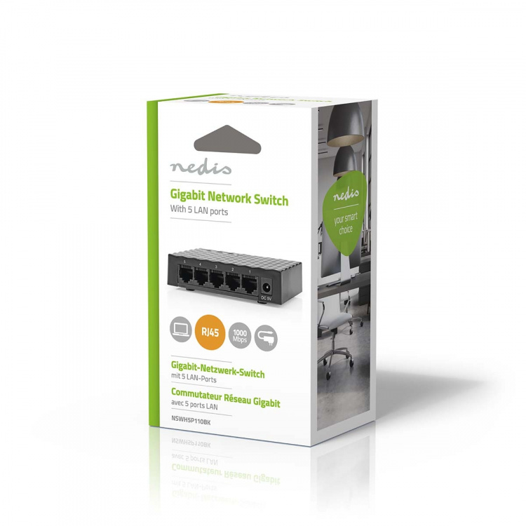 Nedis Netværk switch | Vind hastighed: Gigabit | Antal Ethernet-porte: 5