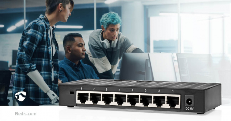 Nedis Netværk switch | Vind hastighed: Gigabit | Antal Ethernet-porte: 8