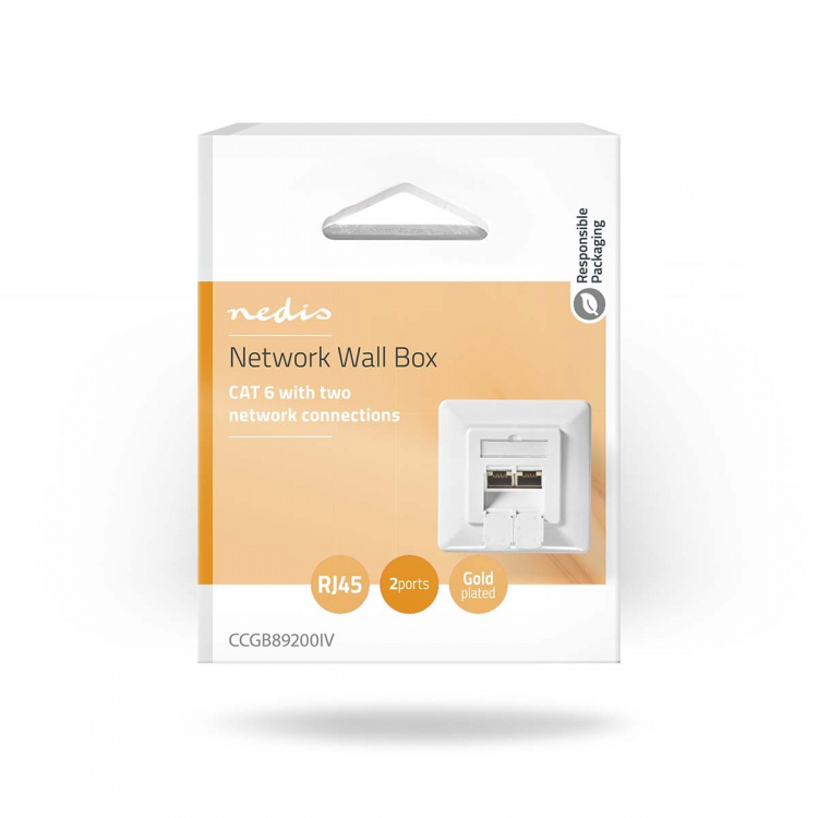Nedis Netværksvægboks | Flush Mount | 2-Port port(s) | CAT6 | Lige | Hun | Guldplateret | PVC | Hvid | Box