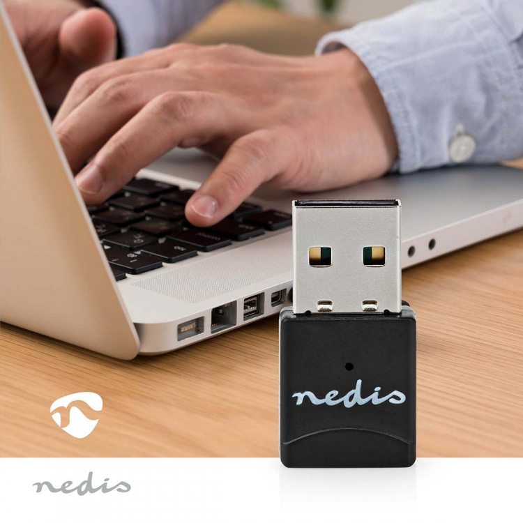 Nedis Netværk dongle | Wi-Fi | AC600 | 2.4/5 GHz (Dual Band) | USB2.0 | Wi-Fi-hastighed total: 600 Mbps | Windows 10 / Windows 11 / Windows 8
