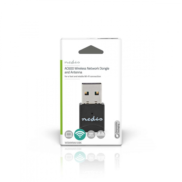 Nedis Netværk dongle | Wi-Fi | AC600 | 2.4/5 GHz (Dual Band) | USB2.0 | Wi-Fi-hastighed total: 600 Mbps | Windows 10 / Windows 11 / Windows 8