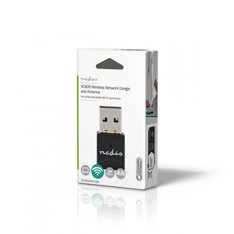 Nedis Netværk dongle | Wi-Fi | AC600 | 2.4/5 GHz (Dual Band) | USB2.0 | Wi-Fi-hastighed total: 600 Mbps | Windows 10 / Windows 11 / Windows 8