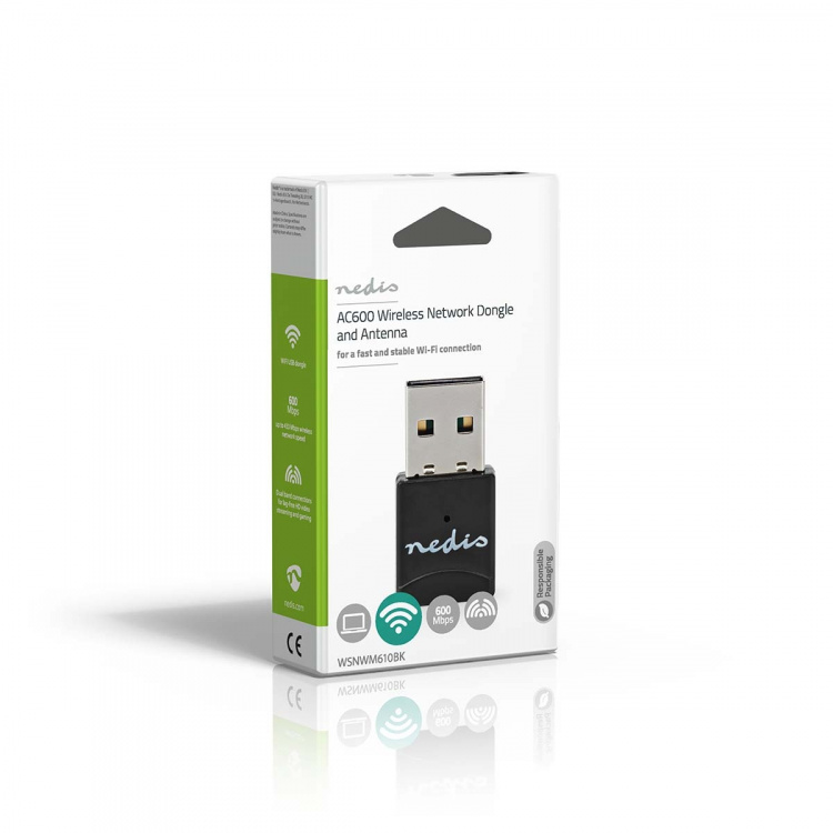 Nedis Netværk dongle | Wi-Fi | AC600 | 2.4/5 GHz (Dual Band) | USB2.0 | Wi-Fi-hastighed total: 600 Mbps | Windows 10 / Windows 11 / Windows 8