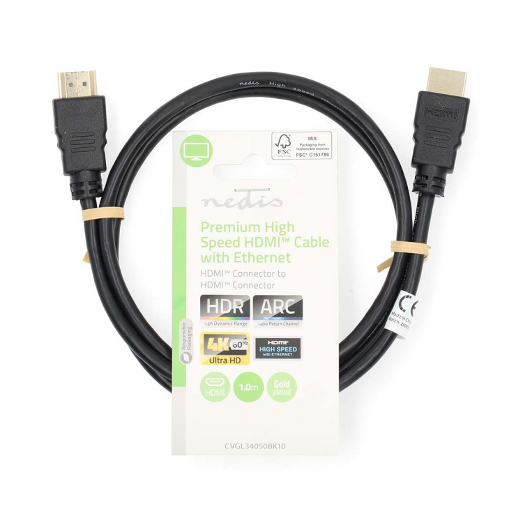 Nedis Premium High Speed HDMI ™ kabel med Ethernet | HDMI™ Stik | HDMI™ Stik | 4K@60Hz | 18 Gbps | 1.00 m | Runde | PVC | Sort | Label Nedis Premium High Speed HDMI ™ kabel med Ethernet | HDMI™ Stik | HDMI™ Stik | 4K@60Hz | 18 Gbps | 1.00 m | Runde | PVC | Sort | Label