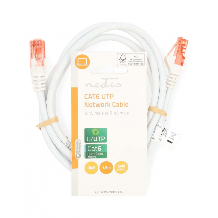 Nedis Kat 6 kabel | RJ45 Han | RJ45 Han | U/UTP | 1.50 m | Runde | PVC | Hvid | Label