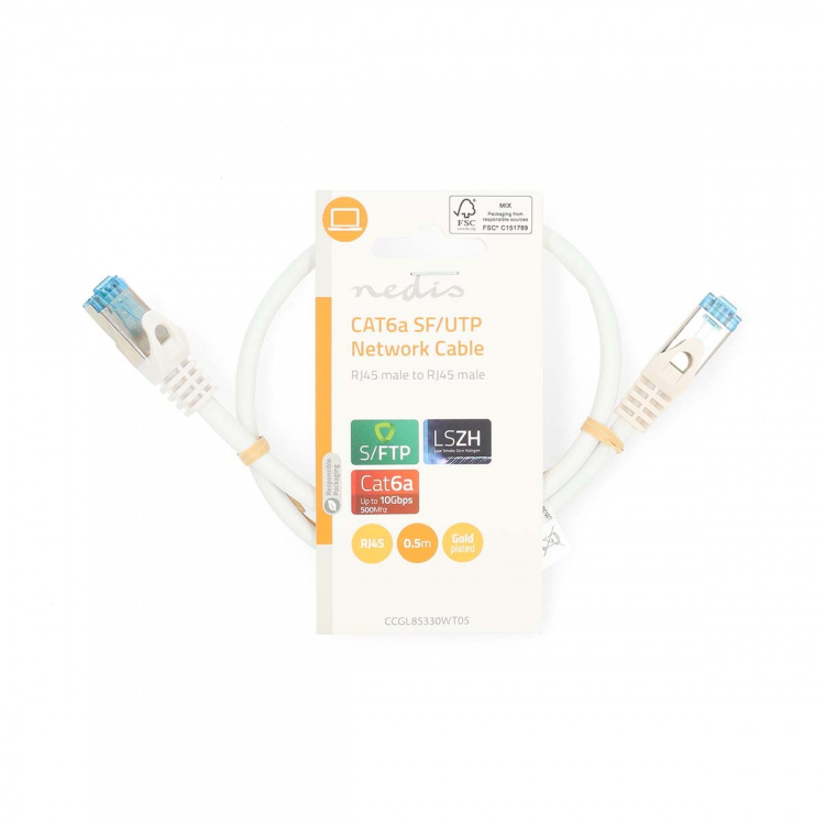 Nedis CAT6a netværkskabel | S/FTP | RJ45 Han | RJ45 Han | 0.50 m | Snagless | Runde | LSZH | Hvid | Label