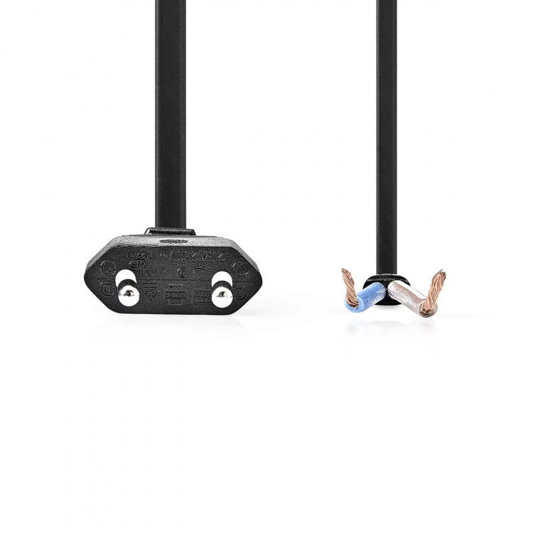 Nedis Strømkabel | Euro Mand | Open | Lige | Lige | Nikkelplateret | 2.00 m | Fladt | PVC | Sort | Label