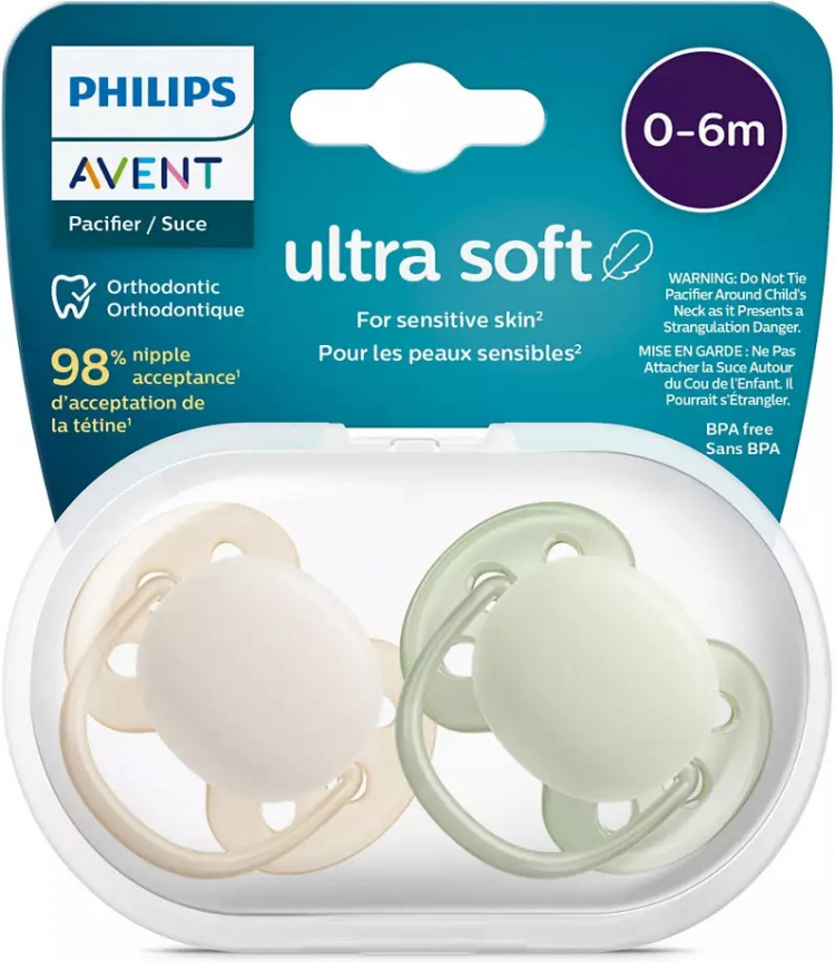 Philips Avent SCF091/05 Ultra Soft-sutter, 0-6 måneder, 2 stk, neutral